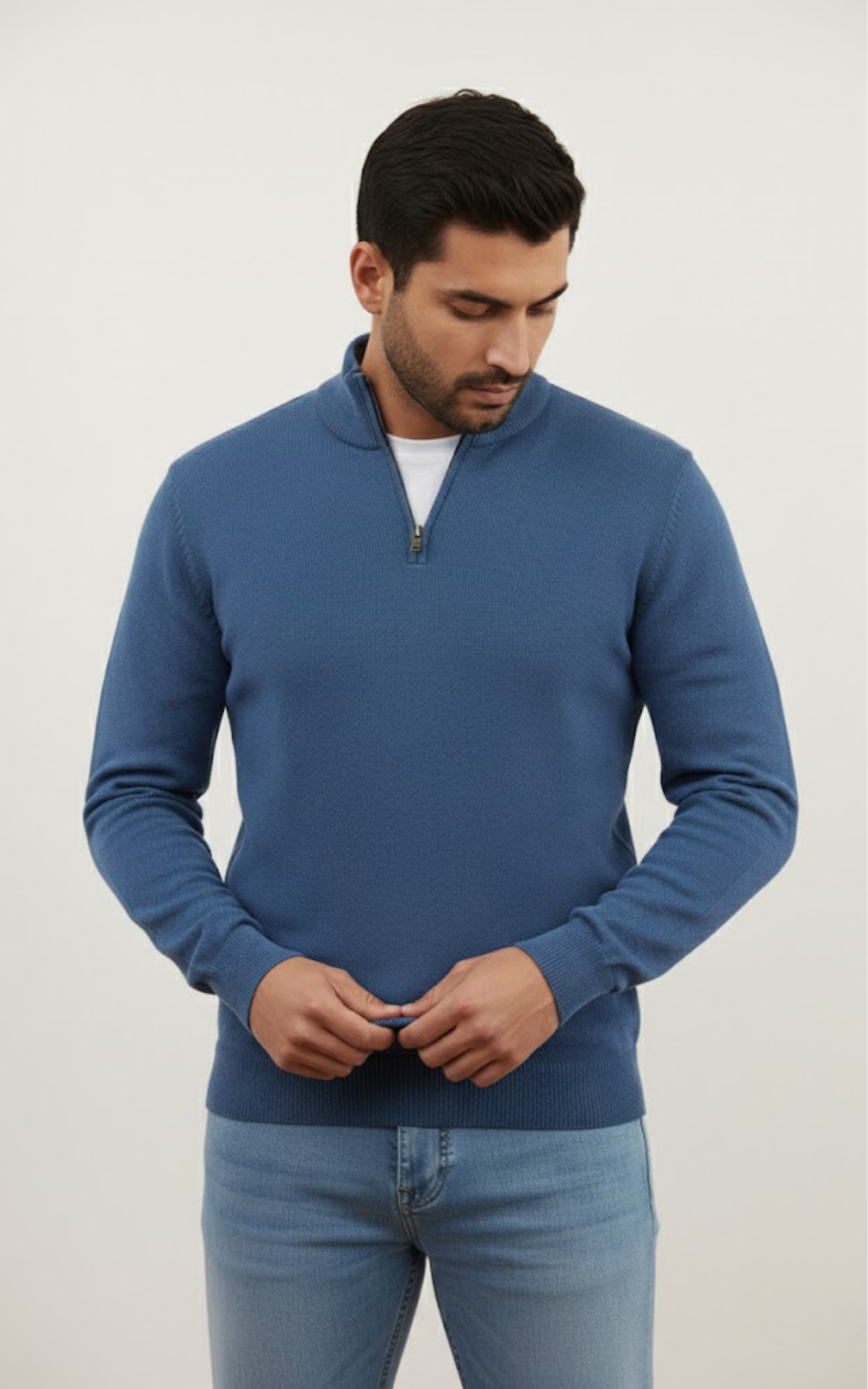 Men’s Quarter-Zip Sweater – Classic Cotton Blend Pullover