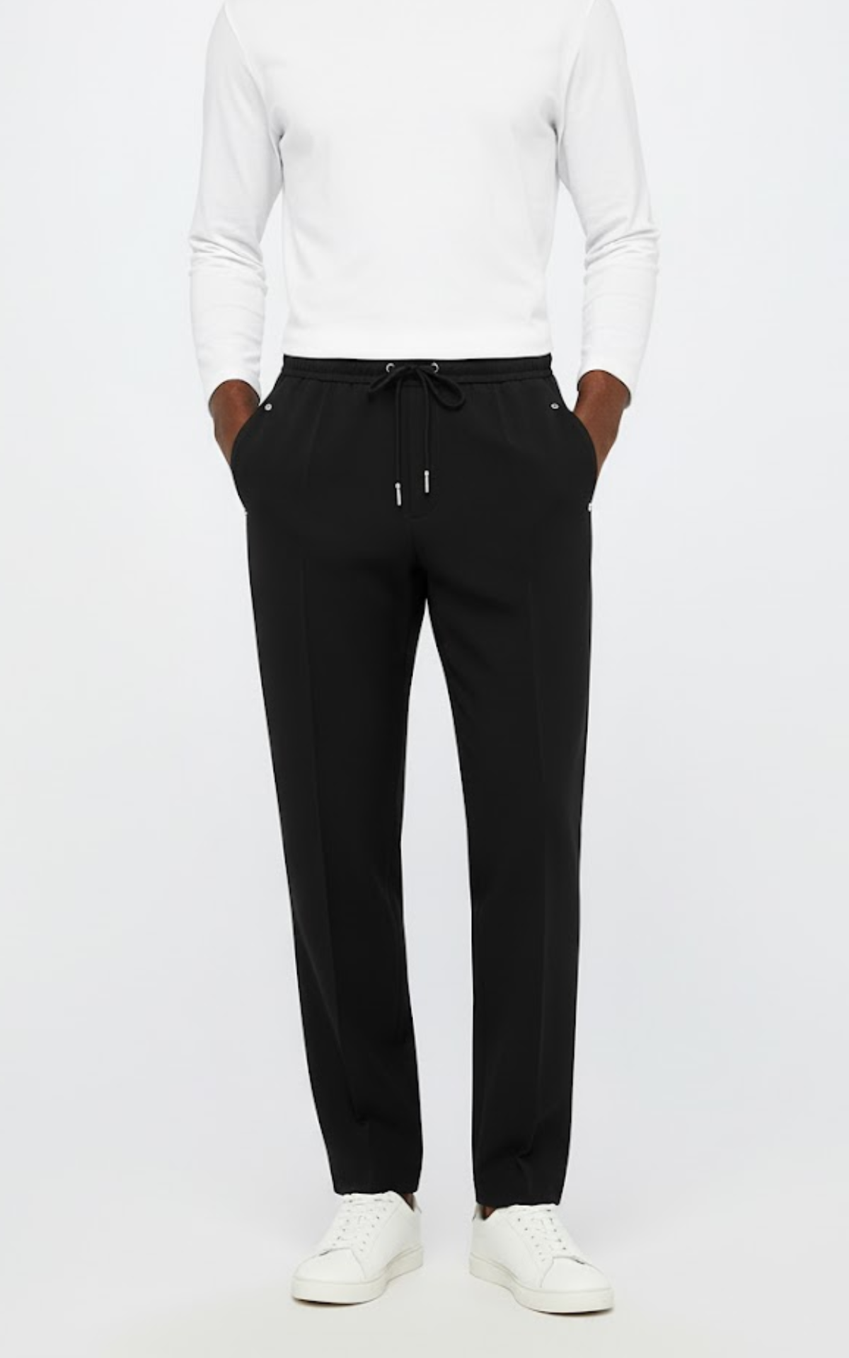 Men’s Relaxed Fit Pleated Trousers – Smart Drawstring Pants with Elastic Waist