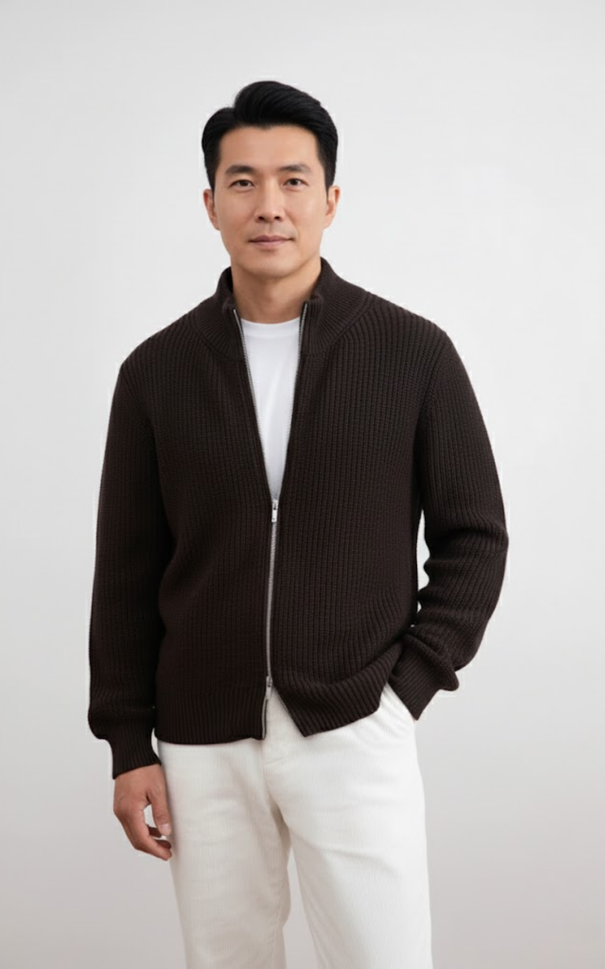 Men’s Ribbed Full-Zip Cardigan Sweater – Premium Cotton Knit Jacket