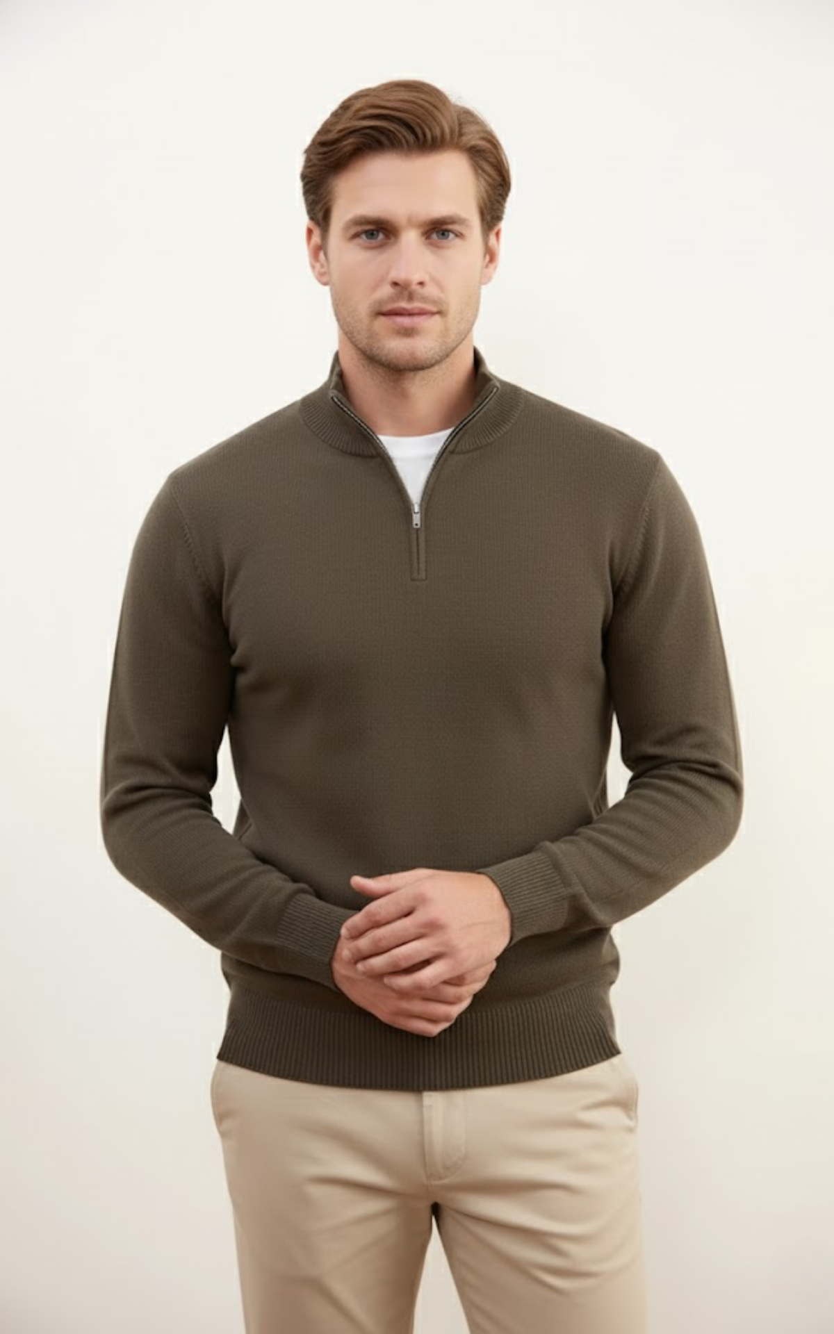 Men’s Quarter-Zip Sweater – Classic Cotton Blend Pullover