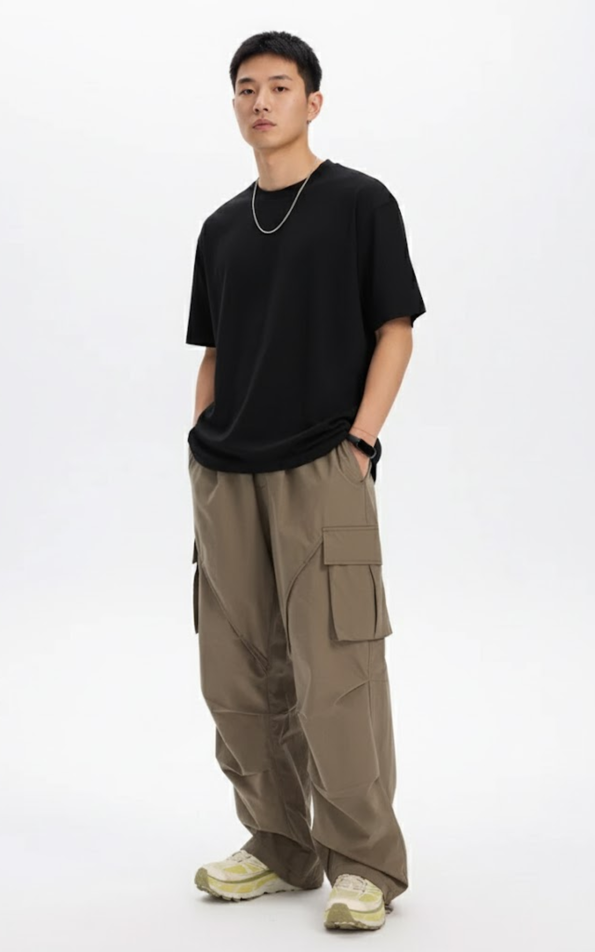 en’s Wide-Leg Cargo Pants – Oversized Streetwear Utility Trousers with Pockets